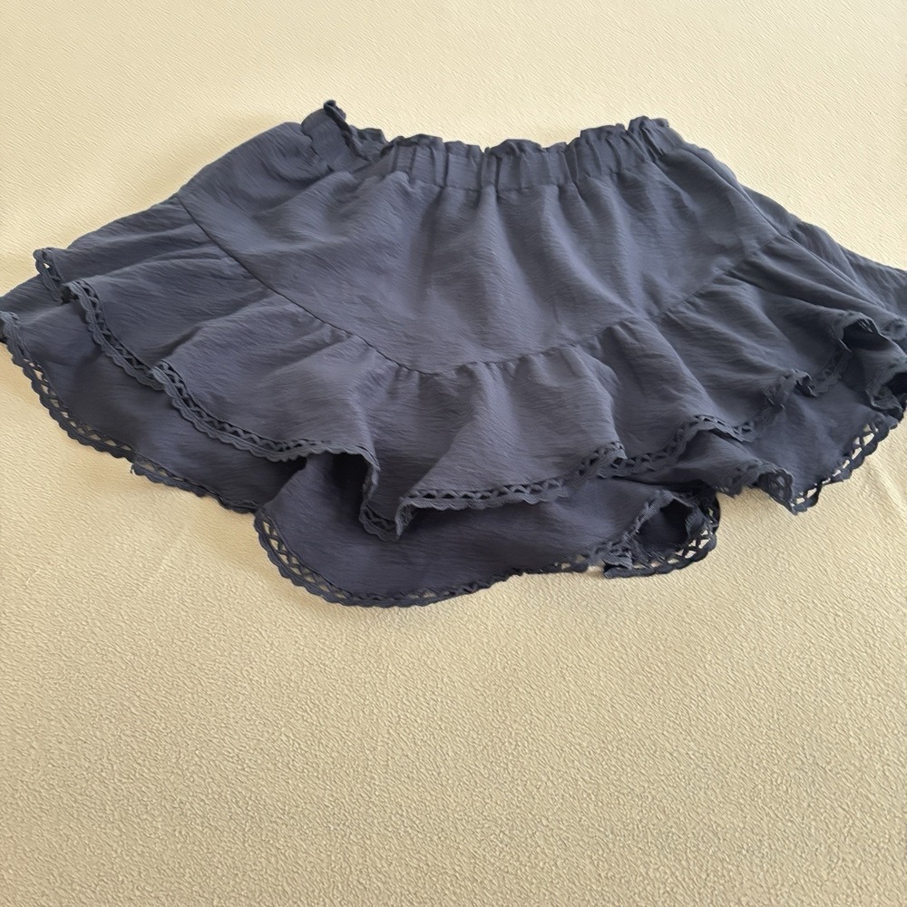 Mini  A-Line Skirt/ Skort with Tiered Layers Lace L Comfort Waist Coastal Resort